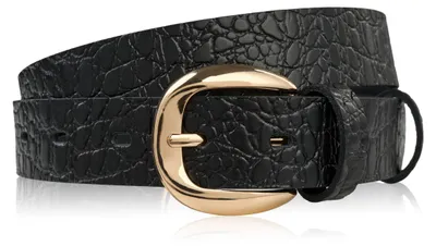 Produktbild von Damen Leder 100 cm Hosengürtel schmal schwarz Kroko gold Schnalle Paolo Peruzzi PG-12-CZBL-100