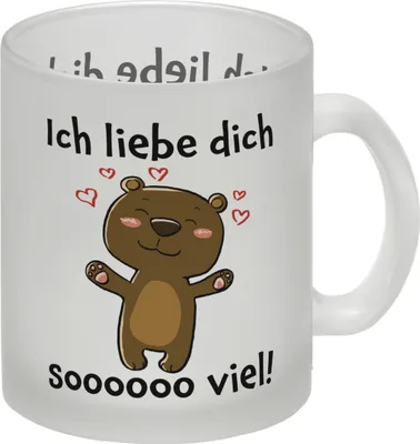 Produktbild von Ich liebe dich soooooo viel Glas Tasse mit niedlichem Bärchen