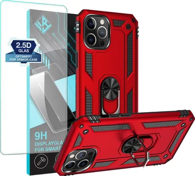 Produktbild von Armor Outdoor Handyhülle für Apple iPhone 12 Pro Max Handy Panzer Case Schutzhülle mit 9H Displayglas Displayschutz Farbe: Rot
