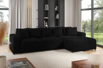 Produktbild von Ecksofa Designersofa Sofa MEGAN in Stoff Poso Schwarz Ottomane Rechts