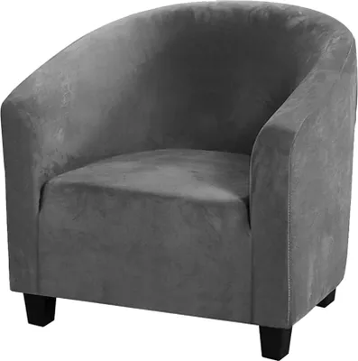 Produktbild von (Grau) Club Stuhl Schonbezug, High Stretch Samt Badewanne Stuhlhussen Sessel Sofabezug Schonbezug Möbelschutz Soft Couch Bezüge