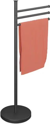 Image de Porte-serviettes - 3 barres pivotantes - 85,5 x 42 x 22 cm - Acier inoxydable - Salle de bain - Support pour serviettes - Noir