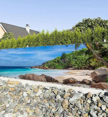Produktbild von Zaunbanner Traumstrand mit hellblauem Meer Sichtschutz Garten Zaun