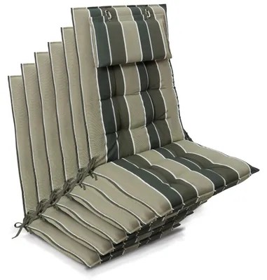 Produktbild von Beautissu 6er Set Sun-HL Hochlehner Auflage 120x50x8cm Grün-Gestreift