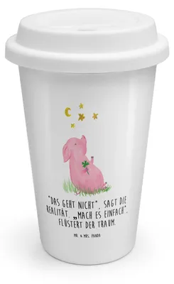 Produktbild von Mr. & Mrs. Panda Thermobecher To Go Schwein Glück - Weiß - Geschenk, Träume, Sterne, Ziele, Lustige Sprüche, Mehrwegbecher, keramik kaffeebecher, Motivation, ToGo