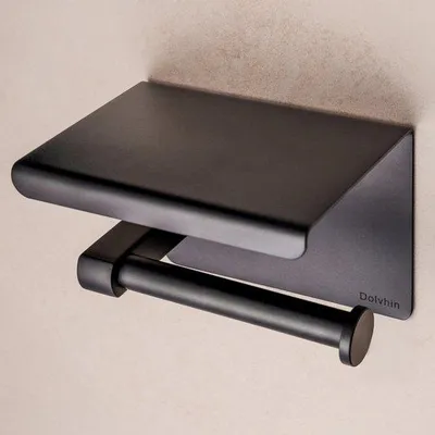 Image de Porte-rouleau de papier toilette en acier inoxydable | Autocollant, sans perçage, pour salle de bains | Noir, 1 pièce