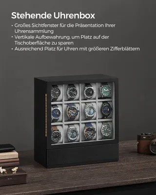 Produktbild von SONGMICS Uhrenbox Uhrenbox 12 Fächer, Uhrenkasten, vertikale Aufbewahrung,Geschenkidee