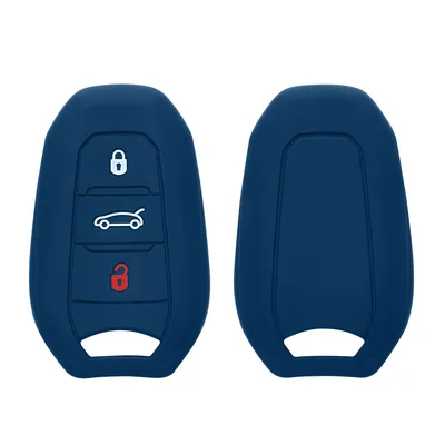 Image de kwmobile Étui pour clés de voiture en silicone compatible avec Peugeot Citroën Clé de voiture à 3 touches Smartkey (Keyless Go uniquement) - Étui pour clés en bleu foncé
