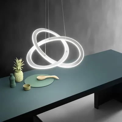 Produktbild von Yara moderner LED-Kronleuchter 40W dimmbare Aufhängung 4000K warmes Licht, weißes Aluminiumringdesign 57x120cm, 1900lm, integrierte LED IP20
