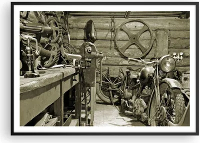 Produktbild von Gerahmtes Poster - Schwarzer Rahmen - Werkstatt Motor - 100x70 cm - Wand Bild - Wanddeko - Wandbilder - Kunstposter - Wandposter - Bilderrahmen - Bilder - Kunstdruck - Wandbild - P2BAA100x70-3519