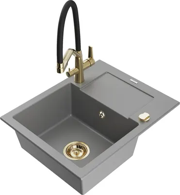 Produktbild von Mexen Enzo 1 Becken-Granitspüle mit Abtropffläche und Mischbatterie Duo, Grau - 6506-71-671701-57-G