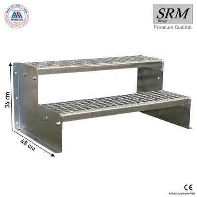 Produktbild von 2 Stufen Standtreppe Modell 2 verzinkt, Breite 100 cm, Höhe 36 cm ohne Geländer