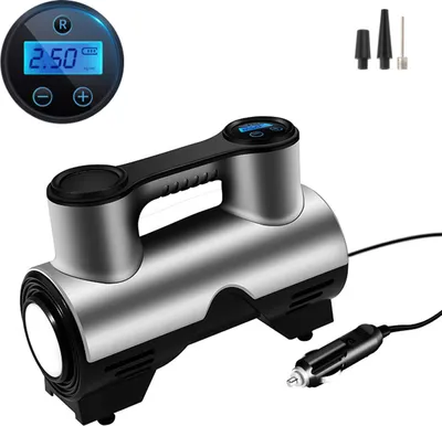 Produktbild von 120W Digital Luftkompressor Auto, Elektrische Luftpumpe mit LED-Licht, 3 Düsen für Auto Fahrrad Motor Ball, Voreingestellter Reifendruck