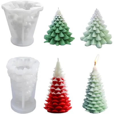 Productafbeelding van 2 siliconen kerzevormen, kerstboomvorm, voor het zelf maken van geurkaarsen en decoraties