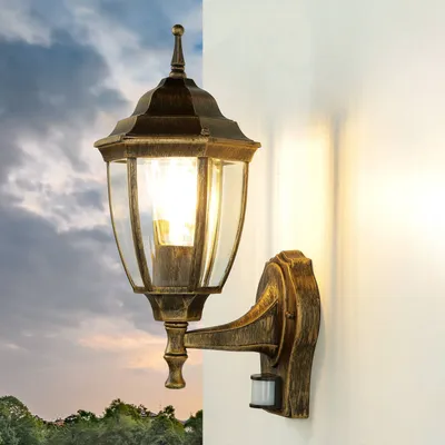 Produktbild von Außenwandleuchte Landhaus Rustikal "Nizza" Gold Aluminium Echtglas Wandlampe Balkon Terrasse Garten