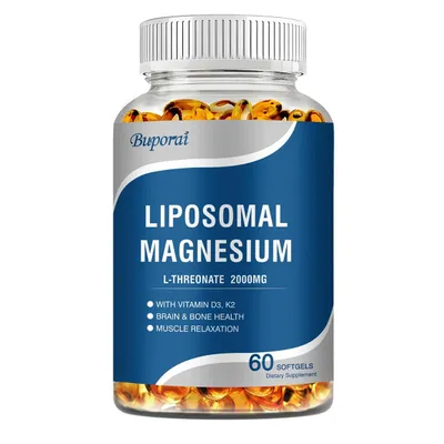 Produktbild von Liposomal Magnesium L-Threonate 2000 mg (60 Softgels) mit Vitamin D3, K2, Nahrungsergänzungsmittel, Immunsystem, Gehirn und Knochen