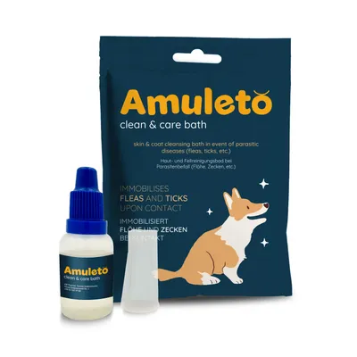 Produktbild von Amuleto Clean & Care Bath - Parasiten-Shampoo für Hunde & Katzen - 1x 15ml Konzentrat - bei Milben, Flöhen und co.