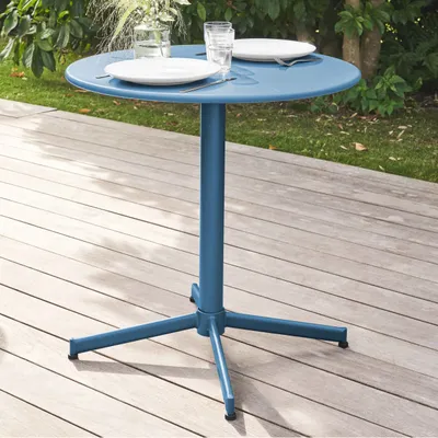 Produktbild von Runder Gartentisch Palavas mit runder Klapptischplatte aus Metall blau - Oviala