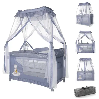 Produktbild von Lorelli Reisebett Magic Sleep 2 Ebenen Baldachin Mobile Wickelauflage faltbar grau