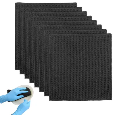 Produktbild von 8 waschbare schwarze Küchentücher, Waffelstruktur-Mikrofaser, wiederverwendbar, saugfähig, fusselfrei, 20 x 20 cm