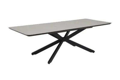 Produktbild von Hela Tische, Esstisch Kulissentisch Ancona, Nachbildung Cashmere Steinstruktur, Synchronauszug Butterfly, Metall-Sterngestell Schwarz, Schweizer Kante