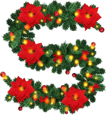 Produktbild von Jiubiaz 2.7M Weihnachtsgirlande Tannengirlande Weihnachtsdeko Girlande geschmückt 50 LEDs Rot