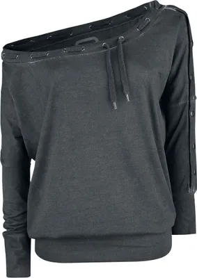 Produktbild von RED by EMP Damen graues lockeres Langarmshirt mit dekorativem Tunnelzug und Ösen M