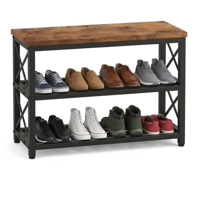 Image de Armoire à chaussures pratique avec assise (60 cm) – Grand banc à chaussures élégant en bois, dans un style industriel, loft et rétro très tendance
