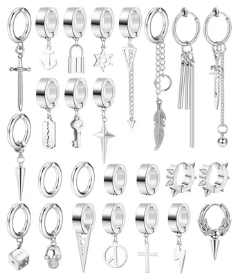 Produktbild von Clip-on Ohrringe - Punkstil - Schwarz - Huggie Hoops - Für Herren - 25 Stück