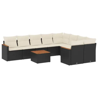Produktbild von Modulares Garten-Loungeset, 10-teilig, für Außenbereich, aus UV-beständigem Poly Rattan, pulverbeschichtetem Stahl und Akazienholz, mit cremeweißen...