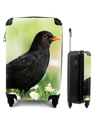 Produktbild von MuchoWow® Koffer Handgepäck Trolley Rollkoffer Kleine Reisekoffer mit 4 Rollen - Vogel - Amsel - Blumen - Cabin Size < 55x40x23 cm & 55x40x20 cm - Fotokoffer - Kabinenkoffer - Boardgepäck - Reise-Box - Reisekoffer - Reisegepäck - Koffer mit Bild - Trolley für Kinder
