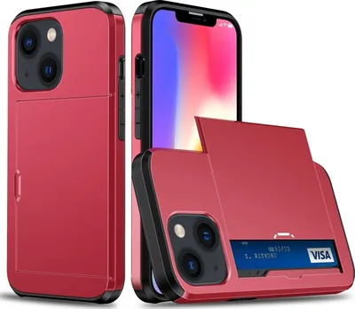 Produktbild von Mobigear Card iPhone 15 Plus Hülle Hardcase Backcover Stoßfest mit Kartenhalter - Rot