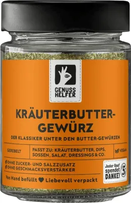 Produktbild von Kräuterbuttergewürz, fein gerebelt, für selbstgemachte Kräuterbutter, 45g im Glas