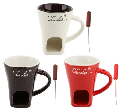 Produktbild von Schokoladen Fondue Set mit Gabel - Keramik Schmelztopf