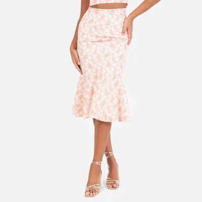 Produktbild von Maya Deluxe Women's Midi Skirt Ladies Floral Print Fitted Peplum Hem Fishtail Me