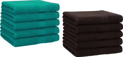 Produktbild von Betz 10 Stück Gästetücher 30x50 cm PREMIUM 100% Baumwolle Set  Farbe: smaragdgrün und dunkelbraun