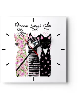Produktbild von Wanduhr - Quadrat - Glasuhr - Katzen Blumen Tiere - 40x40cm - Schleichendes Uhrwerk - Lautlos - zum Aufhängen bereit - Dekoration Modern - Wanddekoration aus Glas - C3AC40x40-2891