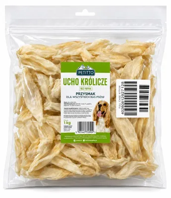 Immagine prodotto di Osso naturale per cani PETITTO, orecchio di coniglio senza pelo, 1 kg