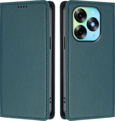 Image de Étui en cuir pour itel S23+, étui à rabat magnétique en cuirPolyuréthaneavec support, vert