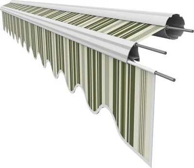 Produktbild von Leudus Markisenstoff mit Volant für 5x3,5m Markisen Markisenersatzstoff Markisentuch Sonnenschutz fertig genäht (4,85x3,5m SPD034)