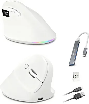 Produktbild von Ergonomisch Bildschirmanzeigefunktion 3 Modi[Bluetooth 5.3, 2.4 G, Kabelgebundene ] Vertikale Maus, Wiederaufladbare Maus  800/1200/1600/2400/4800 DPI