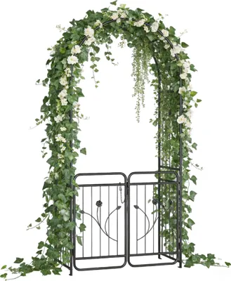 Produktbild von YRHome Schwarz Gartentorbogen mit Tür Metallbogen Rankbogen Gartenbogen Eingangsbogen Rosengarten Gartendekoration