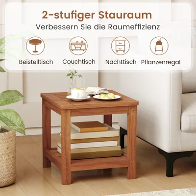 Produktbild von Beistelltisch aus Massivholz mit zwei Ebenen und Ablage, Naturfinish
