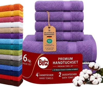 Produktbild von etz 6er Handtuch Set Premium – 4 Handtücher 50x100 cm – 2 Duschtücher 70x140 cm - 100% Baumwolle – Frottee Handtücher für Bad, Gäste & Alltag - lila