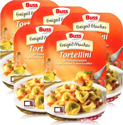 Produktbild von Buss Tortellini in Tomatensauce mit Putenstreifen 300g- Fertiggericht (5er Pack)