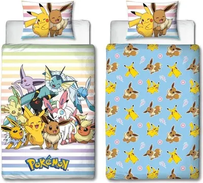 Produktbild von Bettwäsche-Set POKEMON Pikachu und Evoli, 140 x 200 cm, Microfaser, 1 Kissenbezug 63 x 63 cm, Wendbar