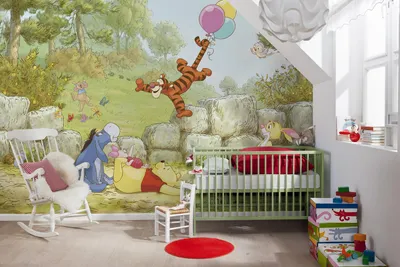 Produktbild von Komar Fototapete "Winnie Pooh Ballooning", bunt, Dekoration, Hundertmorgenwald, Pooh der Bär, Tigger, 368 x 254 cm