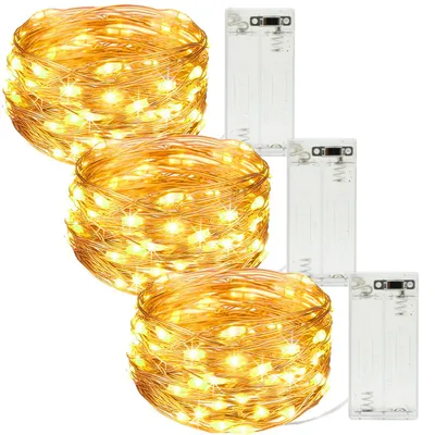LED-Lichterkette, 3 Stück, 5 m, warmweiß, batteriebetrieben