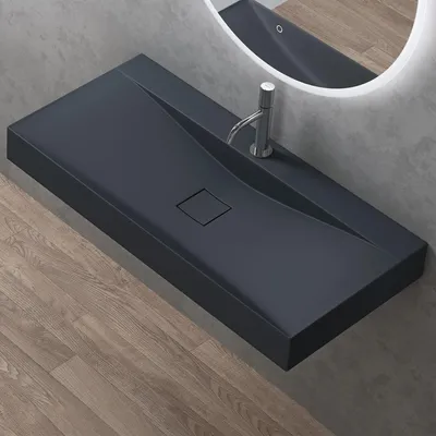 Immagine prodotto di doporro Lavabo da Appoggio o Sospeso Rettangolare 100 cm in Marmoresina Antracite Opaco, Lavandino Bagno con Foro per Rubinetto Colossum810