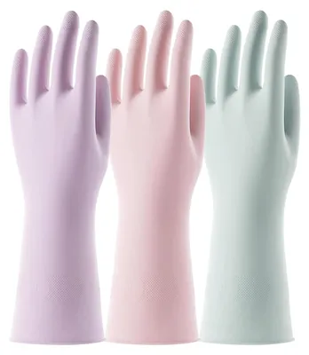 Produktbild von Wiederverwendbare Haushaltshandschuhe 3 Paar M, Gummi, Rutschfeste Grifffläche, Wasserdicht, für Küche